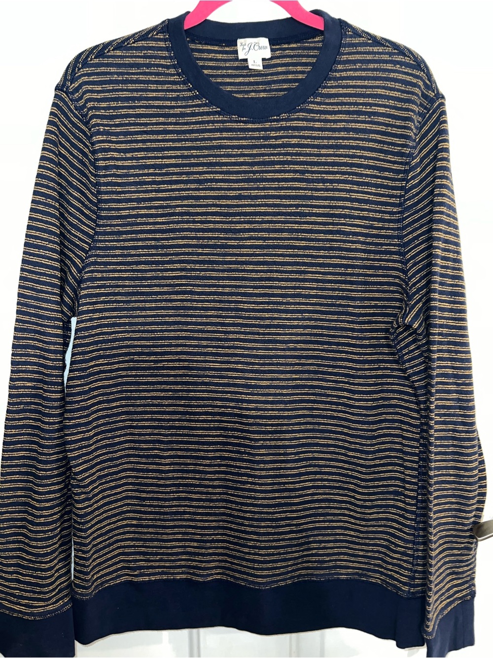J. Crew Navy and Gold Striped Long-Sleeve Crewneck Sweater